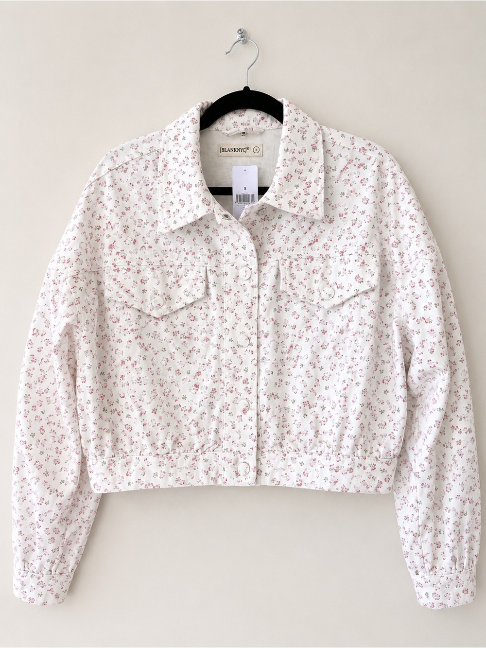 BlankNYC NWT Ditsy Floral Print Textured Denim Jacket Small Cottagecore Coquette